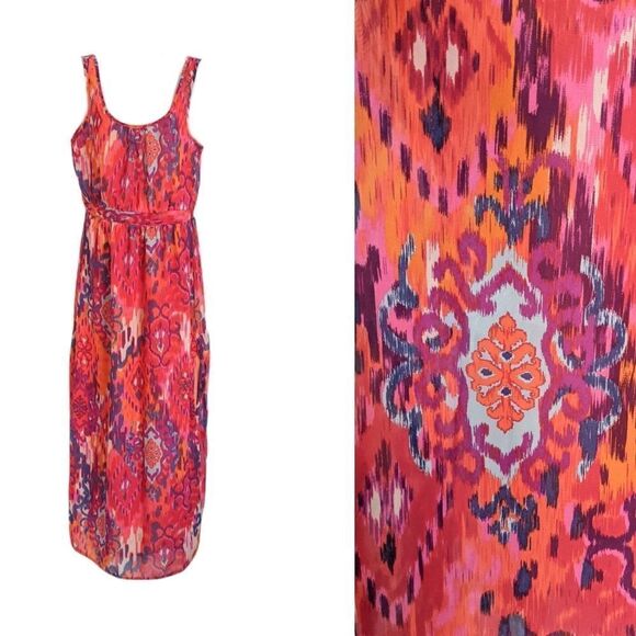 CHARMING CHARLIE maxi dress ikat multicolored watercolor pattern size M @i - Picture 1 of 14
